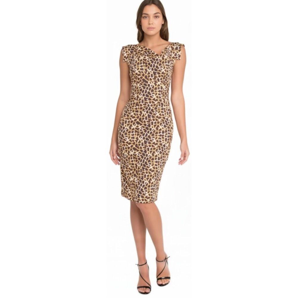 Black Halo Jackie O Sheath Dress Desert Spots Giraffe Print NWT Size 12 USA